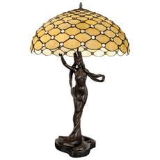 Lampada scultura con gemme Prestiguosa Lampada da tavolo con paralume in vetro saldato lavorazione Tiffany e con scultura in bronzo come supporto Lampada scultura con gemme Prestiguosa Lampada da tavolo con paralume in vetro saldato lavorazione Tiffany e con scultura in bronzo come supporto