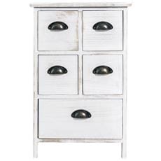 Mobili Rebecca Comodino Cassettiera 5 Cassetti Legno Paulownia Bianco Vintage Shabby Chic Camera da Letto Bagno cod. x-1578