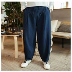 SLOWMOOSE - Pantaloni Larghi Da Uomo, Pantaloni Larghi In Lino Di Cotone [  blu Navy / L] - ePRICE