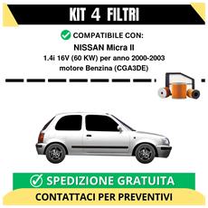 autoplanet24 kit 4 filtri tagliando per nissan micra ii 1.4i 16v 60 kw benzina 2000-2003