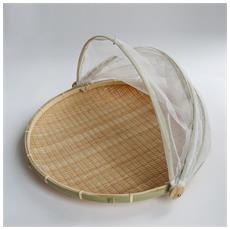 Cestino per tende da portata in bambù con rete di garza Cesto per copertura da picnic intrecciato a mano Portatile a prova di insetti a prova di polvere per pane alla frutta e verdura 