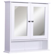 kleankin Mobiletto Pensile Bagno Armadietto a Parete in MDF Bianco con Specchio e 3 Ripiani 60 x 10 x 48cm