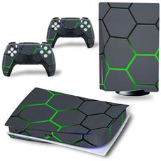 wokex (black grid) ps5 adesivo vinyl skin wrap proteggi playstation 5 console controller decalcomania