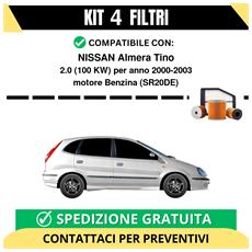 autoplanet24 kit 3 filtri tagliando per nissan almera tino 2.0 100 kw benzina 2000-2003