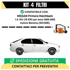 autoplanet24 kit 4 filtri tagliando per nissan primera hatchback 1.6 16v 78 kw benzina 2000-2002