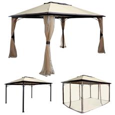 Mendler Gazebo pergola baldacchino con zanzariere HWC-E42 Acciaio 3x3,6m Grigio