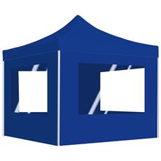Gazebo Professionale Pieghevole Alluminio Con Pareti 3x3m Blu