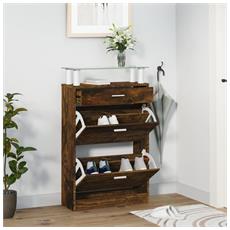 VidaXL Scarpiera In Legno Massello Di Noce – 2 Ripiani, 69x27x41 Cm – Impilabile Con Maniglie, Facile Da Montare