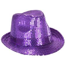 takestop/® CAPPELLO BORSALINO PAILLETTES fucsia rosa neon fluo SPETTACOLO TEATRO PAILLETTE BALLO CAPPELLINO RASO UOMO DONNA SLIM