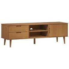 Dmora - Mobile Porta TV Vernon, Porta TV Con 1 Anta, Mobile Soggiorno Con Libreria A 3 Ripiani 178x43h136 Cm Rovere Nodi E Bianco Lucido 81841811