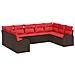 Set Divano da Giardino 9 pcs Marrone e Rosso polyrattan - Foto miniatura 1