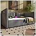 Divano Letto Imbottito 90x200 Cm, Divano Letto Singolo Con Contenitore Idraulico E Stazione Di Ricarica Usb & Type-c, Letto Extra Con Rete A Doghe In Legno, Grigio, Velluto, Senza Materasso - Foto miniatura 4