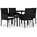 Set Da Pranzo Da Giardino 5 Pz Nero Con Cuscini In Polyrattan - Foto miniatura 2