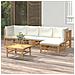 Set Salotto Da Giardino 6pz Con Cuscini Bianco Crema In Bambù - Foto miniatura 8