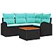 Set Divano da Giardino 5 pcs Nero e Turchese polyrattan - Foto miniatura 1