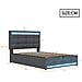 Letto Imbottito Idraulico 90x200cm, Letto Singolo, Letto Contenitore Con Usb E Luce Led Cambia Colore, Lino, Grigio - Foto miniatura 2