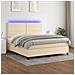 Letto A Molle Con Materasso E Led Crema 180x200 Cm In Tessuto - Foto miniatura 8