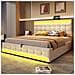 Letto Imbottito Idraulico 180x200cm, Letto Singolo, Letto Contenitore Con Usb E Luce Led Cambia Colore, Lino, Beige - Foto miniatura 2