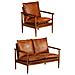 Set Divani 2 pz in Vera Pelle e Legno Massello d'Acacia Marrone - Foto miniatura 1