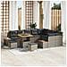 Set di Sofà da Giardino di 12 Pezzi con Cuscini in Polyrattan Grigio e Acacia, Set da Pranzo da Giardino di 3 Pezzi con Cuscini in Polyrattan Grigio e Acacia - Foto miniatura 2
