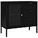 Credenza Nera 75x35x70 Cm In Acciaio E Vetro Temperato - Foto miniatura 1