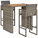 Set Bar da Giardino 3 pz con Cuscini Grigio Polyrattan Acacia - Foto miniatura 1