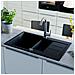 Lavello da Cucina in Granito Vasca Doppia Nero - Foto miniatura 2