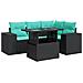 Set Divano da Giardino 5 pz con Cuscini Nero Polyrattan Acacia - Foto miniatura 1