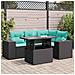 Set Divano da Giardino 5 pz con Cuscini Nero Polyrattan Acacia - Foto miniatura 2