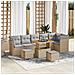 Set di divani da giardino  9 pezzi con cuscini Beige Polyrattan Acacia, Set da pranzo da giardino  3 pezzi con cuscini Beige Polyrattan Acacia - Foto miniatura 2