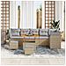 Set di divani da giardino  9 pezzi con cuscini Beige Polyrattan Acacia, Set da pranzo da giardino  3 pezzi con cuscini Beige Polyrattan Acacia - Foto miniatura 3