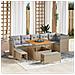 Set di divani da giardino  9 Pezzi con cuscini Beige Polyrattan Acacia, Set da pranzo da giardino  3 Pezzi con cuscini Beige Polyrattan Acacia - Foto miniatura 2