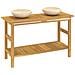 Mobile Vanit Bagno E Lavandini Marmo Crema Legno Massello Teak - Foto miniatura 3