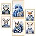 Set Di 6 Stampe Animali In Abiti Invernali All'asilo Dipinti Decorativi Estetici Per Il Tuo Soggiorno A Casa A3 & A4 Telaio In Legno Chiaro - Foto miniatura 1