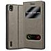 Custodia Compatibile Con Huawei P7 In Bruno Pietra - Coperchio Protettivo Con Chiusura Magnetica, Funzione Stand E 2 Finestre Di Visualizzazione - Foto miniatura 1
