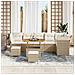 Set di Divani da Giardino 9 Pezzi  con Cuscini Beige in Rattan Sintetico e Acacia, Set da Pranzo 3 Pezzi  con Cuscini Beige in Rattan Sintetico e Acacia - Foto miniatura 3