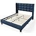 Letto Matrimoniale Con Testiera In Lino Blu E Piedi Neri, Design Classico - Foto miniatura 3