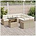 Set di Divani da Giardino  9 Pezzi con Cuscini Beige Rattan Poliestere, Divano da Giardino  2 Posti con Scaffale e Cuscini Beige Rattan Poliestere - Foto miniatura 3