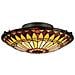 Plafoniera A Filo A 2 Luci Vintage Bronzo, Vetro Tiffany, Attacco E27 - Foto miniatura 2