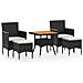 Set Mobili Da Pranzo Per Giardino 5 Pz Polyrattan E Acacia Nero - Foto miniatura 1