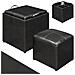 Set 2 Pouf Poggiapiedi In Ecopelle Nero Coperchio 2 In 1 Sgabello Con Scomparto - Foto miniatura 1