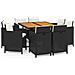 Set Da Pranzo Per Giardino 9pz Con Cuscini In Polyrattan Nero - Foto miniatura 1