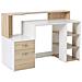Scrivania Legno Melaminico Cassetto Compatto Stile Classico Rovere Chiaro Bianco - Foto miniatura 3