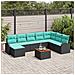 Set Divano da Giardino 9 pcs Nero e Turchese polyrattan - Foto miniatura 2