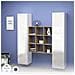 Credenza Fausto, Set Da Soggiorno A 2 Ante E Ripiani, Buffet Da Soggiorno, Madia Da Cucina, 100% Made In Italy, Cm 170x30h180, Bianco Lucido E Acero - Foto miniatura 3
