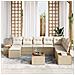 Set di divani da giardino 9 pezzi con cuscini Beige Polirattan Acacia - Foto miniatura 3