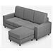Divano Sakar 3 Posti (tre Sedute Da 60cm) + Pouf Misure Esterne L. 208 P. 155 Colore Grigio - Foto miniatura 1