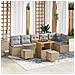 Set di Divani da Giardino 9 Pezzi con Cuscini Beige Polirattan Acacia, Divano da Giardino 2 Posti con Cuscini Beige Polirattan, Set da Pranzo da Giardino 3 Pezzi con Cuscini Beige Polirattan Acacia - Foto miniatura 2