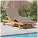 Lettino Prendisole con Cuscino e Tavolo Tortora in Legno Massello di Acacia,  Lettino Prendisole Pieghevole con Ruote e Cuscino Tortora in Legno Massello di Acacia - Foto miniatura 2