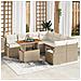 Set di divani da giardino 9 pezzi con cuscini Beige Poly Rattan Acacia, Divano da giardino per 2 persone con cuscini Beige Poly Rattan - Foto miniatura 2